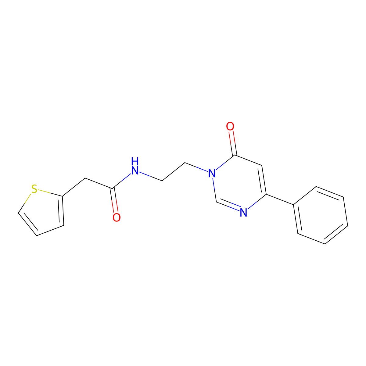 N-(2-(6-oxo-4-phenylpyrimidin-1(6H)-yl)ethyl)-2-(thiophen-2-yl)acetamide molecular structure, CAS 1334371-42-4