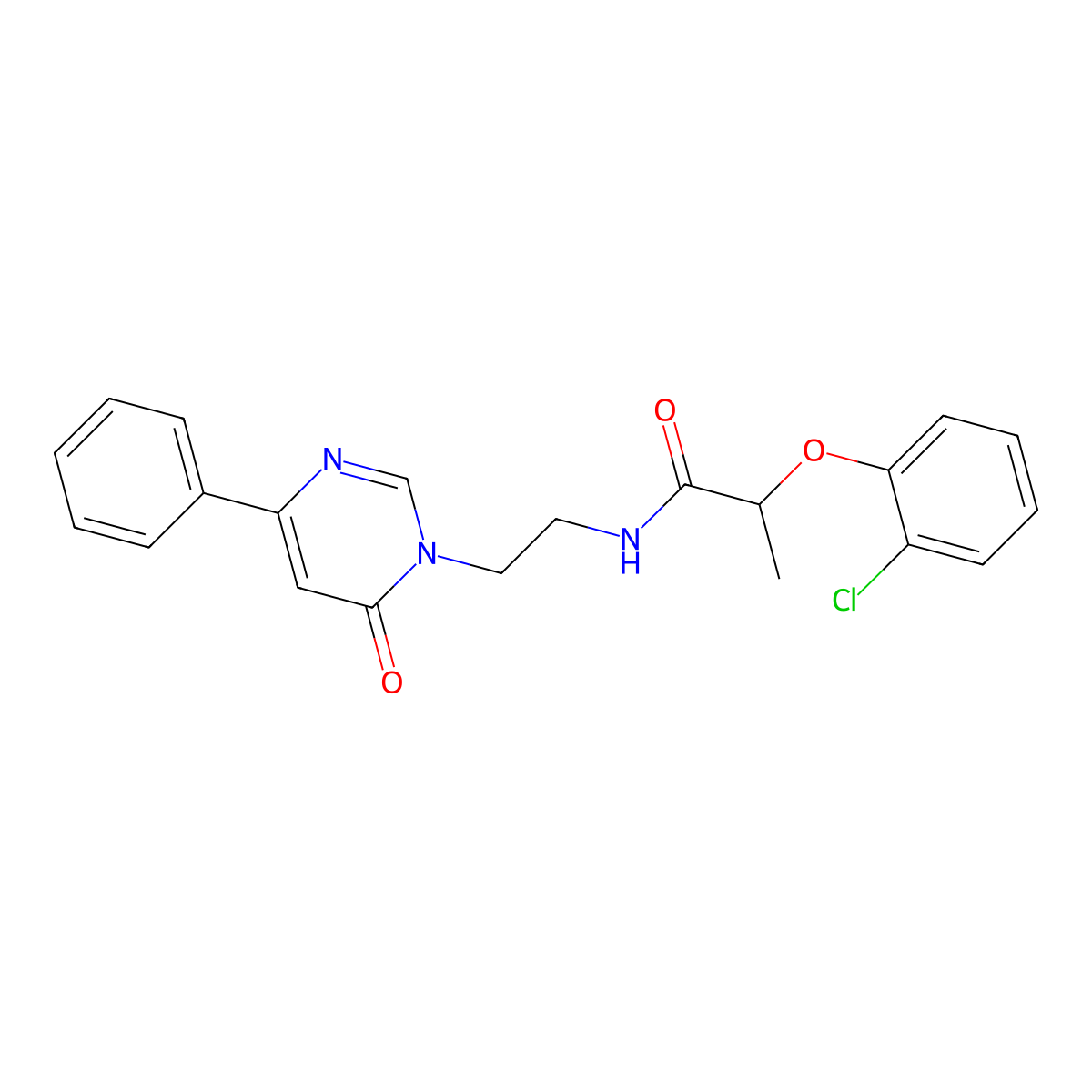 2-(2-chlorophenoxy)-N-[2-(6-oxo-4-phenyl-1,6-dihydropyrimidin-1-yl)ethyl]propanamide molecular structure, CAS 1334371-47-9