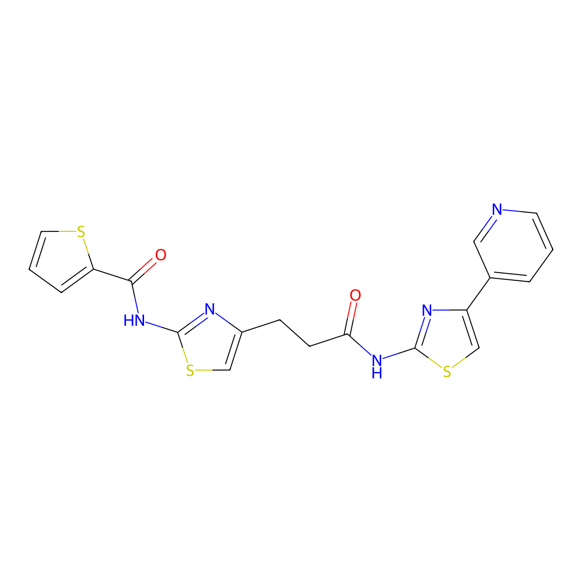 N-(4-(3-oxo-3-((4-(pyridin-3-yl)thiazol-2-yl)amino)propyl)thiazol-2-yl)thiophene-2-carboxamide molecular structure, CAS 1334371-49-1