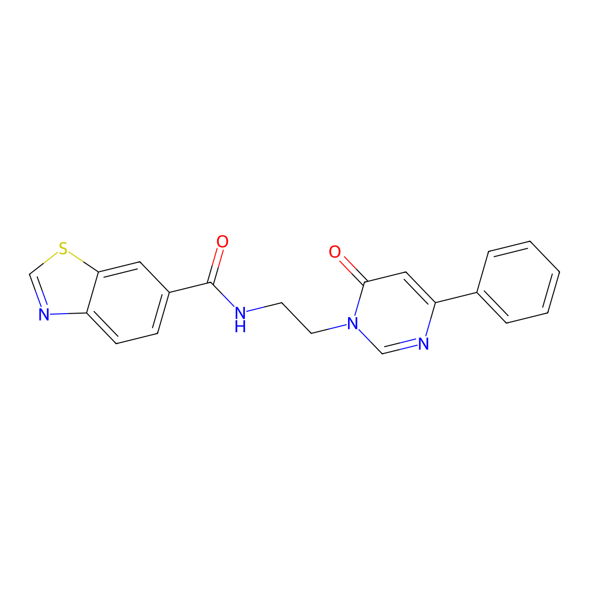 N-(2-(6-oxo-4-phenylpyrimidin-1(6H)-yl)ethyl)benzo[d]thiazole-6-carboxamide molecular structure, CAS 1334371-55-9