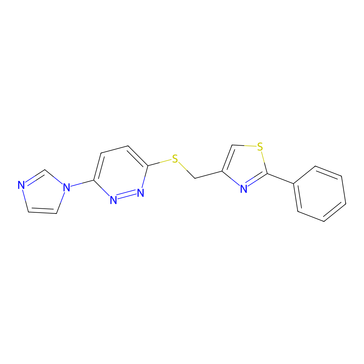 4-(((6-(1H-imidazol-1-yl)pyridazin-3-yl)thio)methyl)-2-phenylthiazole molecular structure, CAS 1334371-56-0