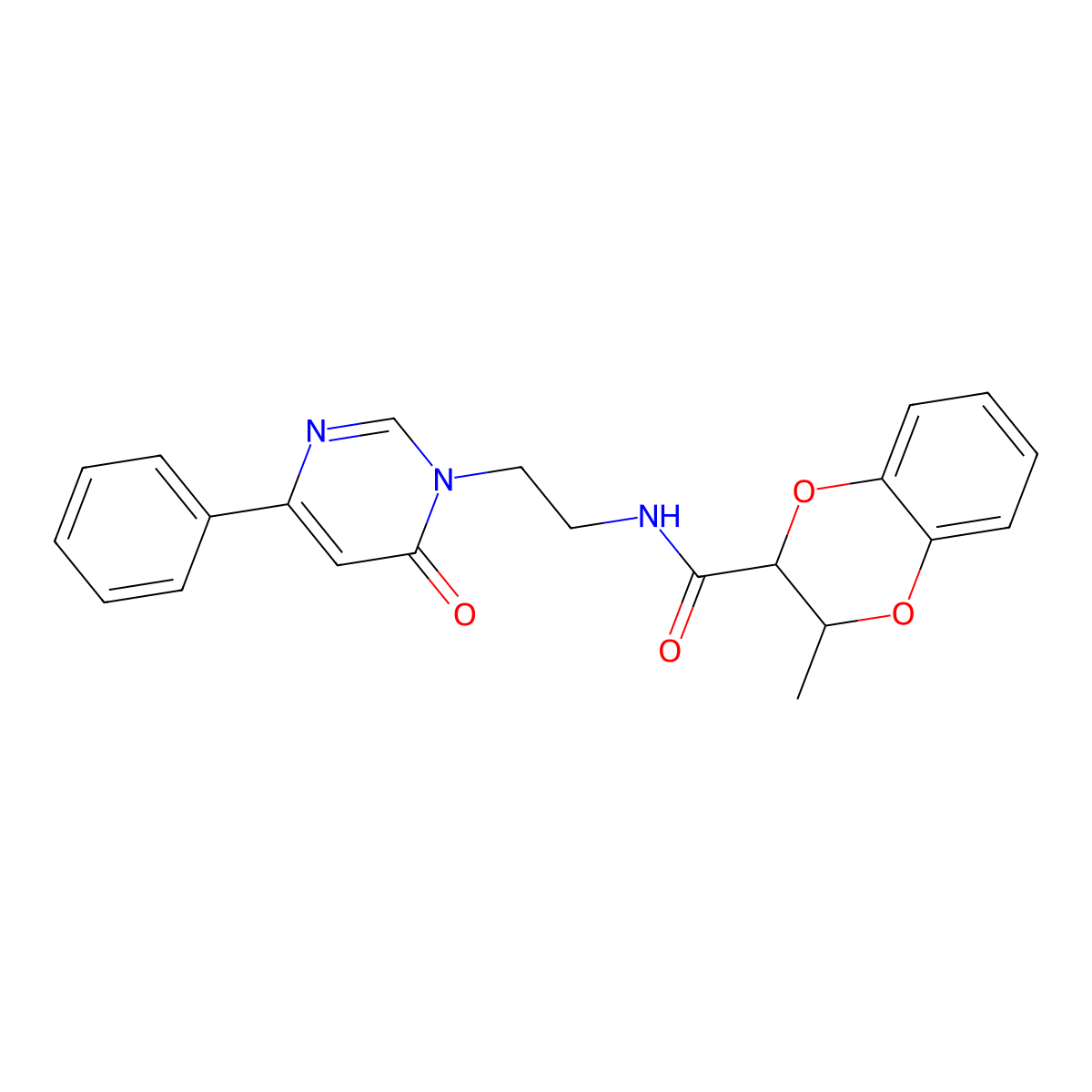 3-methyl-N-(2-(6-oxo-4-phenylpyrimidin-1(6H)-yl)ethyl)-2,3-dihydrobenzo[b][1,4]dioxine-2-carboxamide molecular structure, CAS 1334371-58-2