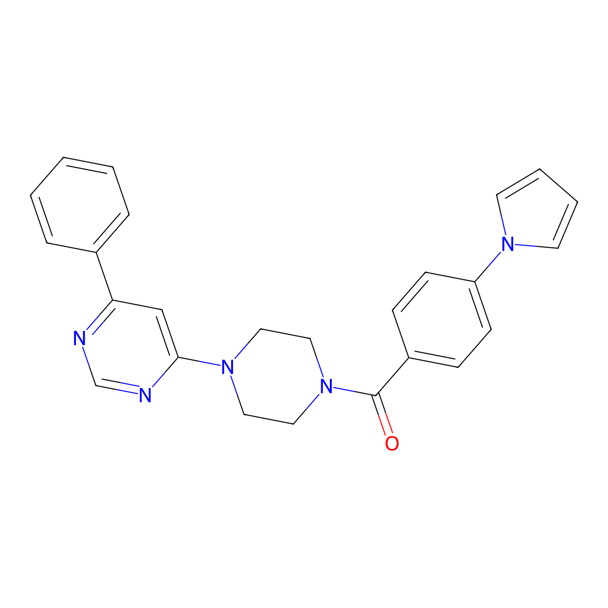 (4-(1H-pyrrol-1-yl)phenyl)(4-(6-phenylpyrimidin-4-yl)piperazin-1-yl)methanone molecular structure, CAS 1334371-64-0