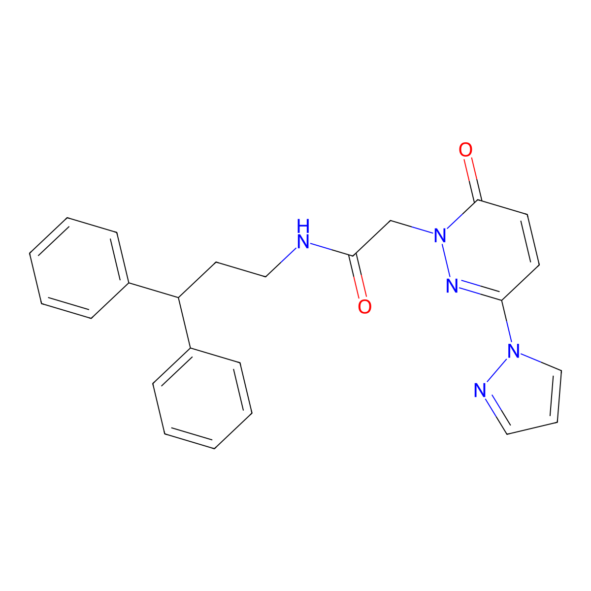 N-(3,3-diphenylpropyl)-2-(6-oxo-3-(1H-pyrazol-1-yl)pyridazin-1(6H)-yl)acetamide molecular structure, CAS 1334371-71-9