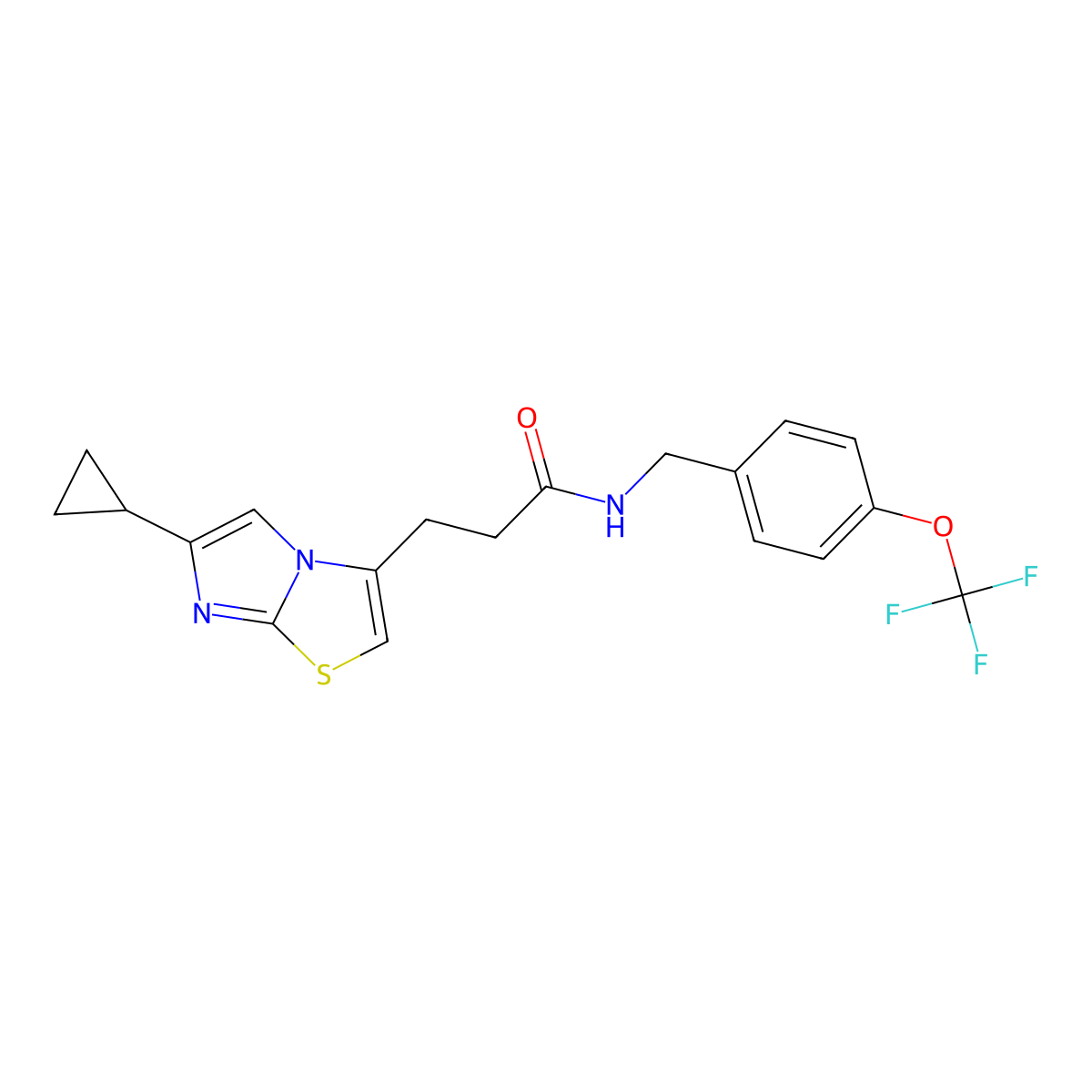 3-(6-cyclopropylimidazo[2,1-b]thiazol-3-yl)-N-(4-(trifluoromethoxy)benzyl)propanamide molecular structure, CAS 1334371-75-3