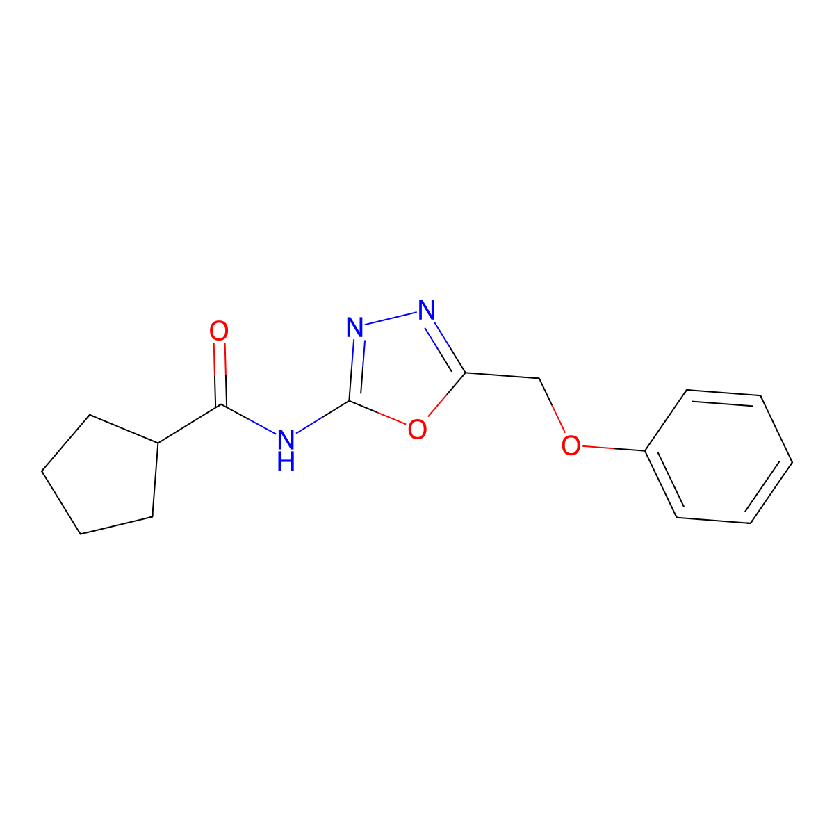 N-[5-(phenoxymethyl)-1,3,4-oxadiazol-2-yl]cyclopentanecarboxamide molecular structure, CAS 1334371-78-6