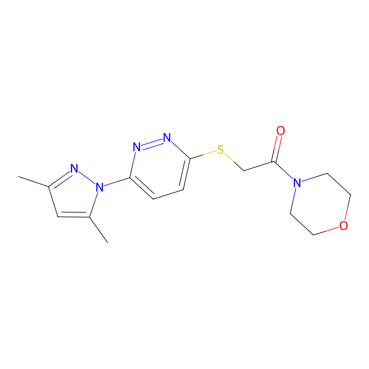 2-((6-(3,5-dimethyl-1H-pyrazol-1-yl)pyridazin-3-yl)thio)-1-morpholinoethanone molecular structure, CAS 1334371-85-5
