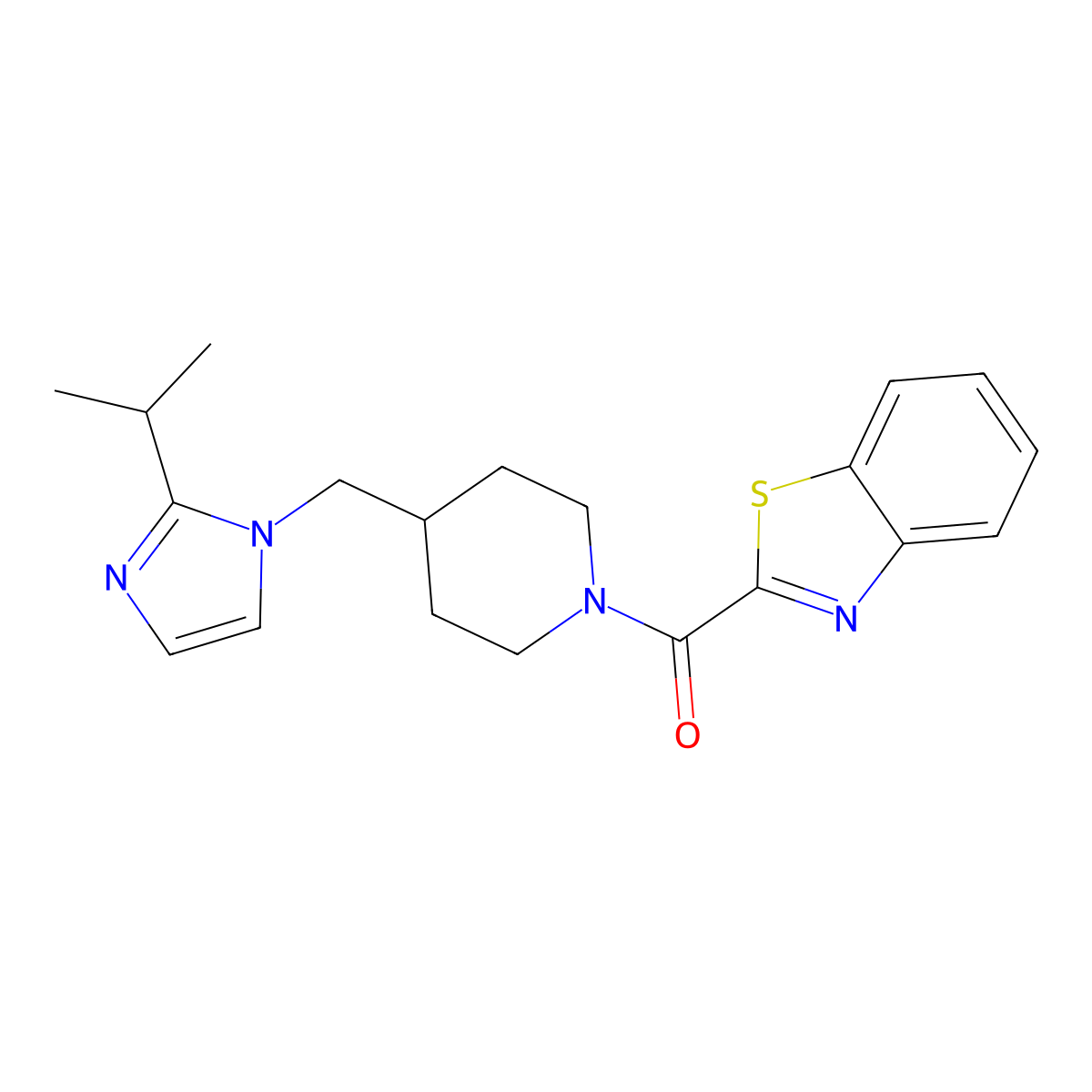 benzo[d]thiazol-2-yl(4-((2-isopropyl-1H-imidazol-1-yl)methyl)piperidin-1-yl)methanone molecular structure, CAS 1334371-86-6
