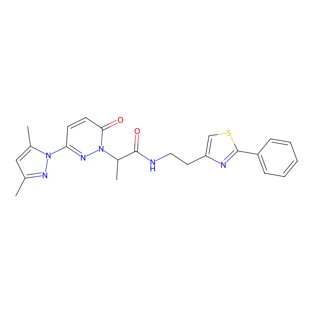 2-(3-(3,5-dimethyl-1H-pyrazol-1-yl)-6-oxopyridazin-1(6H)-yl)-N-(2-(2-phenylthiazol-4-yl)ethyl)propanamide molecular structure, CAS 1334371-89-9