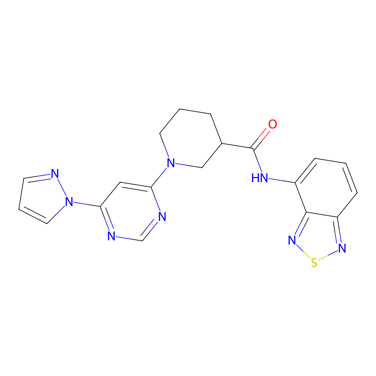 1-(6-(1H-pyrazol-1-yl)pyrimidin-4-yl)-N-(benzo[c][1,2,5]thiadiazol-4-yl)piperidine-3-carboxamide molecular structure, CAS 1334371-93-5