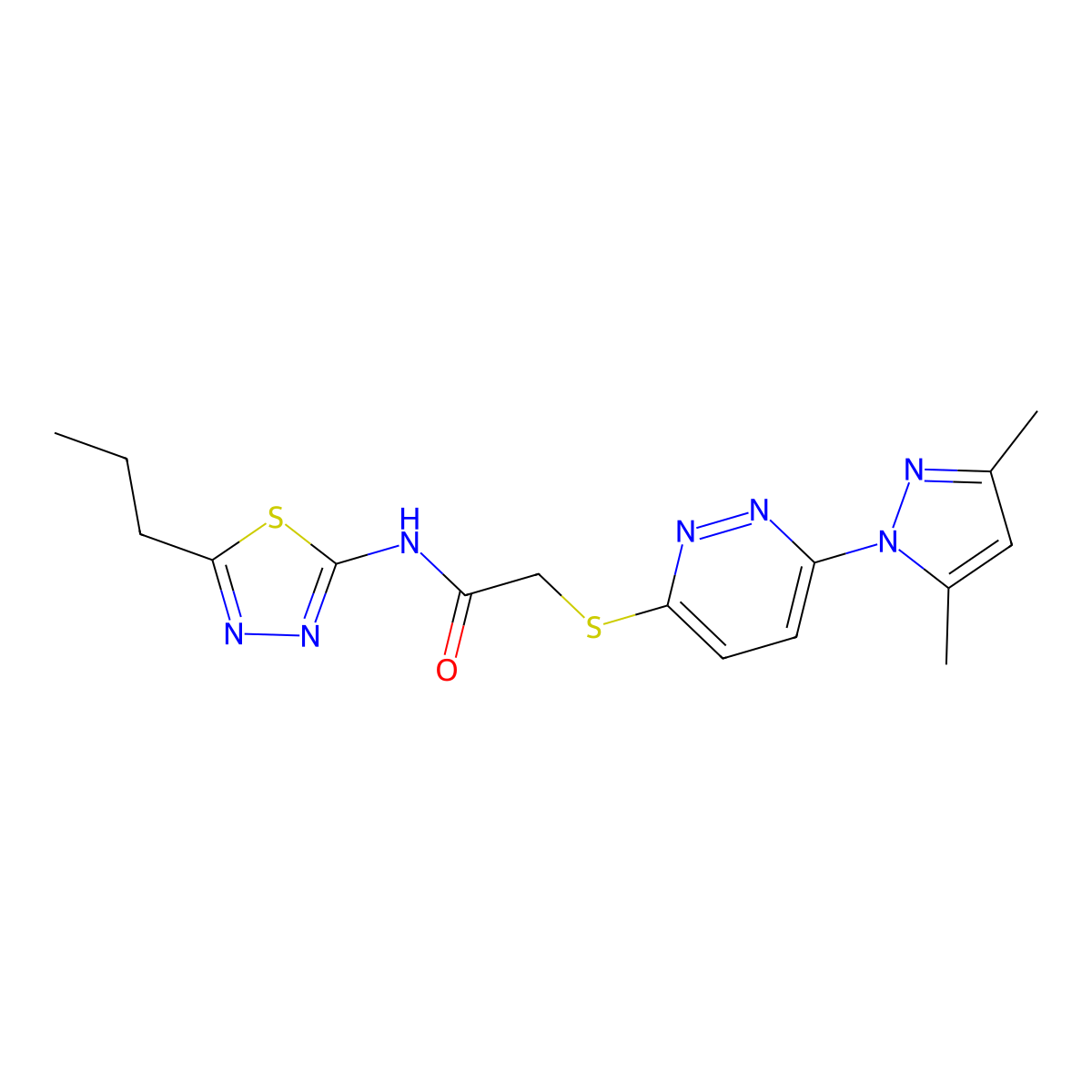 2-((6-(3,5-dimethyl-1H-pyrazol-1-yl)pyridazin-3-yl)thio)-N-(5-propyl-1,3,4-thiadiazol-2-yl)acetamide molecular structure, CAS 1334371-95-7