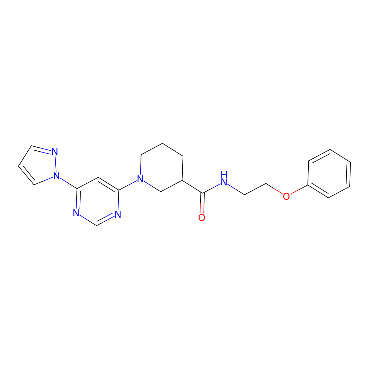 1-(6-(1H-pyrazol-1-yl)pyrimidin-4-yl)-N-(2-phenoxyethyl)piperidine-3-carboxamide molecular structure, CAS 1334371-97-9