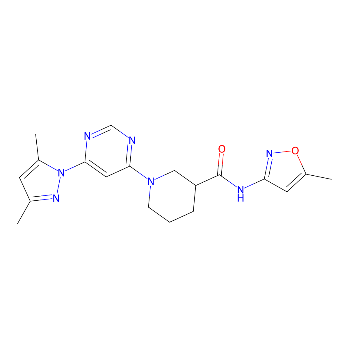 1-(6-(3,5-dimethyl-1H-pyrazol-1-yl)pyrimidin-4-yl)-N-(5-methylisoxazol-3-yl)piperidine-3-carboxamide molecular structure, CAS 1334372-03-0