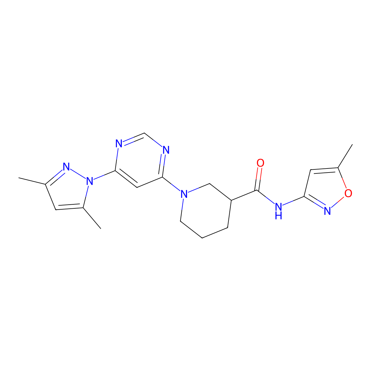 1-(6-(3,5-dimethyl-1H-pyrazol-1-yl)pyrimidin-4-yl)-N-(5-methylisoxazol-3-yl)piperidine-3-carboxamide molecular structure, CAS 1334372-03-0