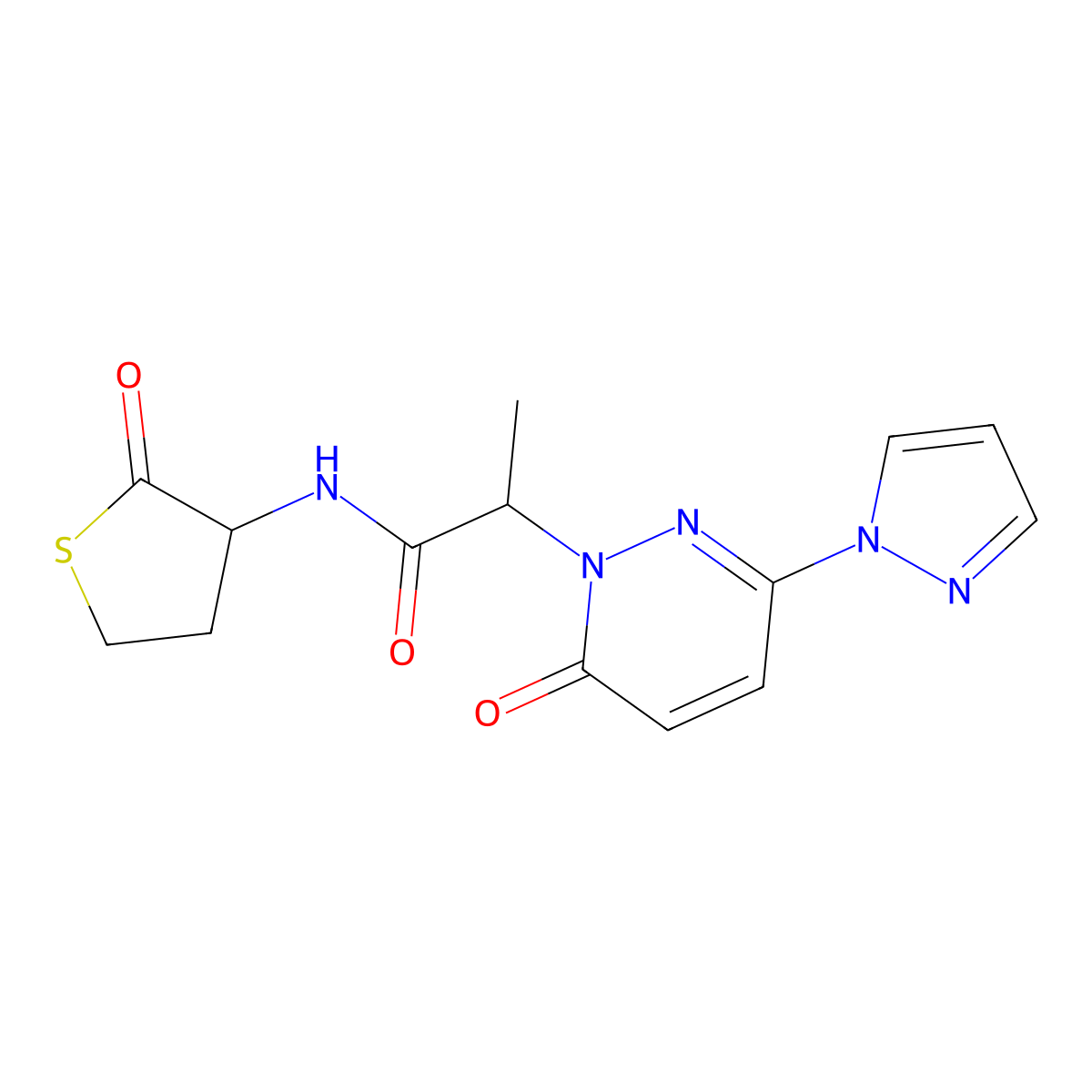 2-(6-oxo-3-(1H-pyrazol-1-yl)pyridazin-1(6H)-yl)-N-(2-oxotetrahydrothiophen-3-yl)propanamide molecular structure, CAS 1334372-11-0