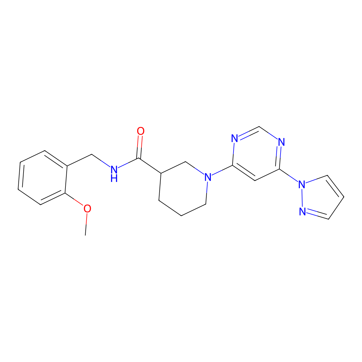 1-(6-(1H-pyrazol-1-yl)pyrimidin-4-yl)-N-(2-methoxybenzyl)piperidine-3-carboxamide molecular structure, CAS 1334372-15-4