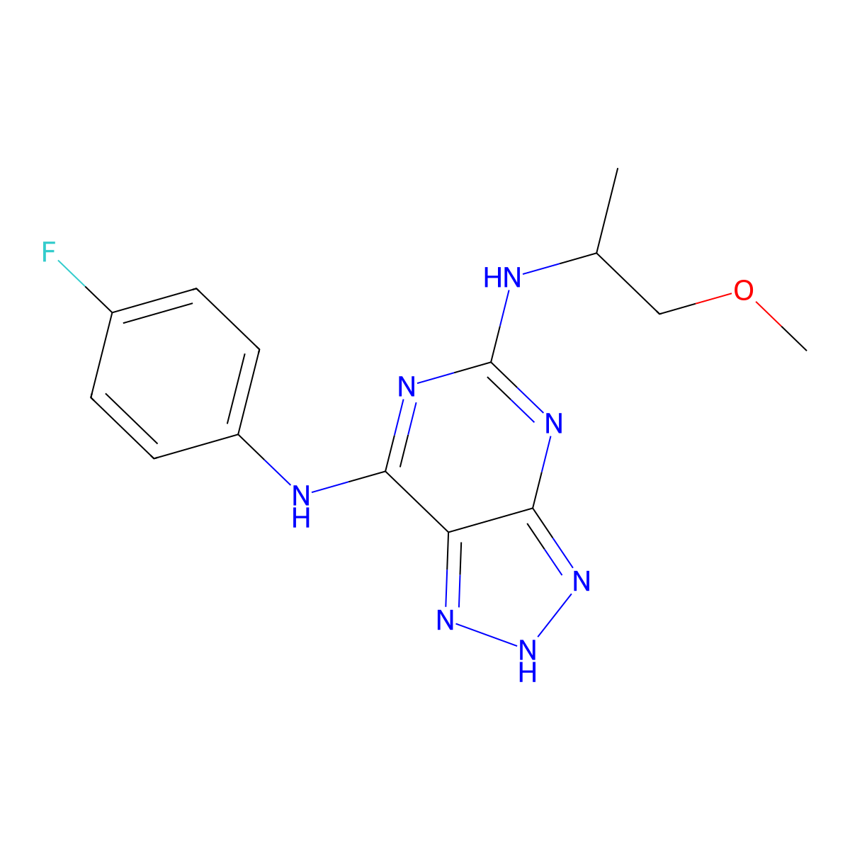 N7-(4-fluorophenyl)-N5-(1-methoxypropan-2-yl)-3H-[1,2,3]triazolo[4,5-d]pyrimidine-5,7-diamine molecular structure, CAS 1334372-16-5