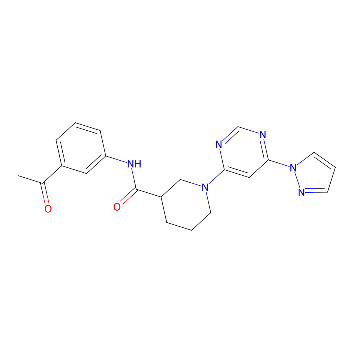 1-(6-(1H-pyrazol-1-yl)pyrimidin-4-yl)-N-(3-acetylphenyl)piperidine-3-carboxamide molecular structure, CAS 1334372-23-4