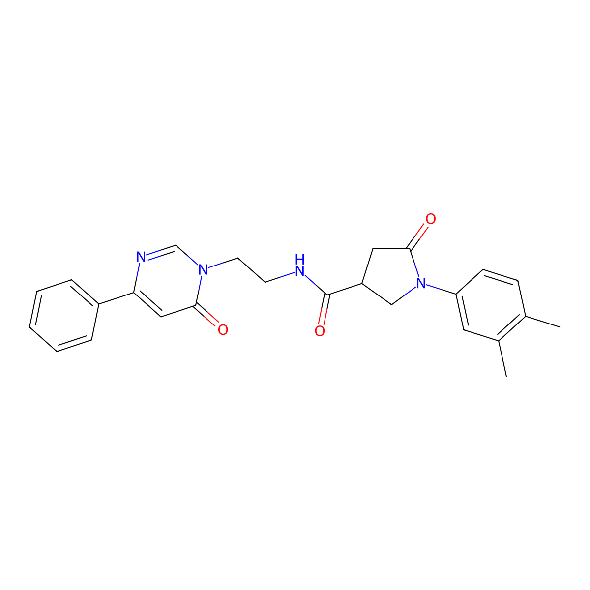 1-(3,4-dimethylphenyl)-5-oxo-N-(2-(6-oxo-4-phenylpyrimidin-1(6H)-yl)ethyl)pyrrolidine-3-carboxamide molecular structure, CAS 1334372-25-6
