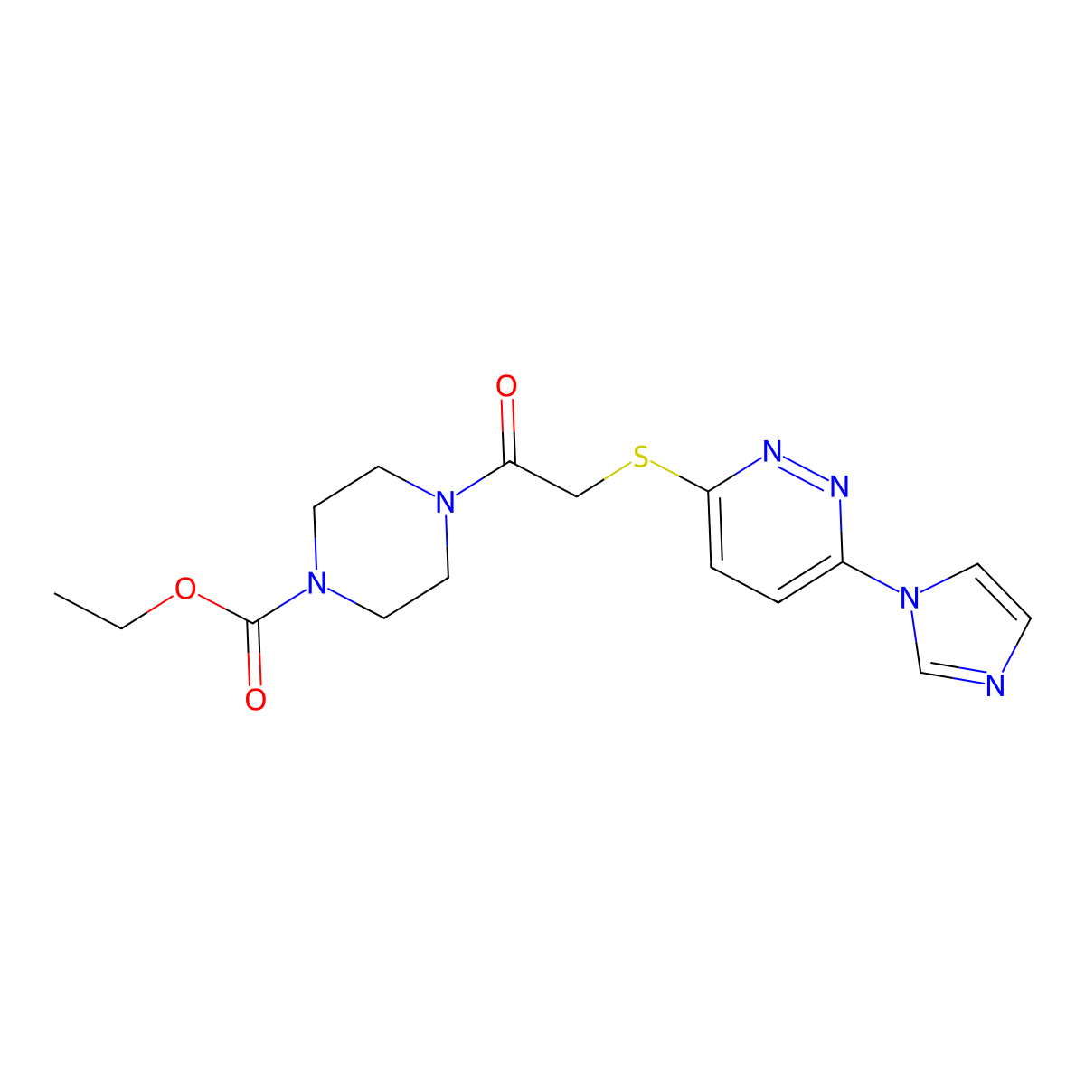 ethyl 4-(2-((6-(1H-imidazol-1-yl)pyridazin-3-yl)thio)acetyl)piperazine-1-carboxylate molecular structure, CAS 1334372-26-7