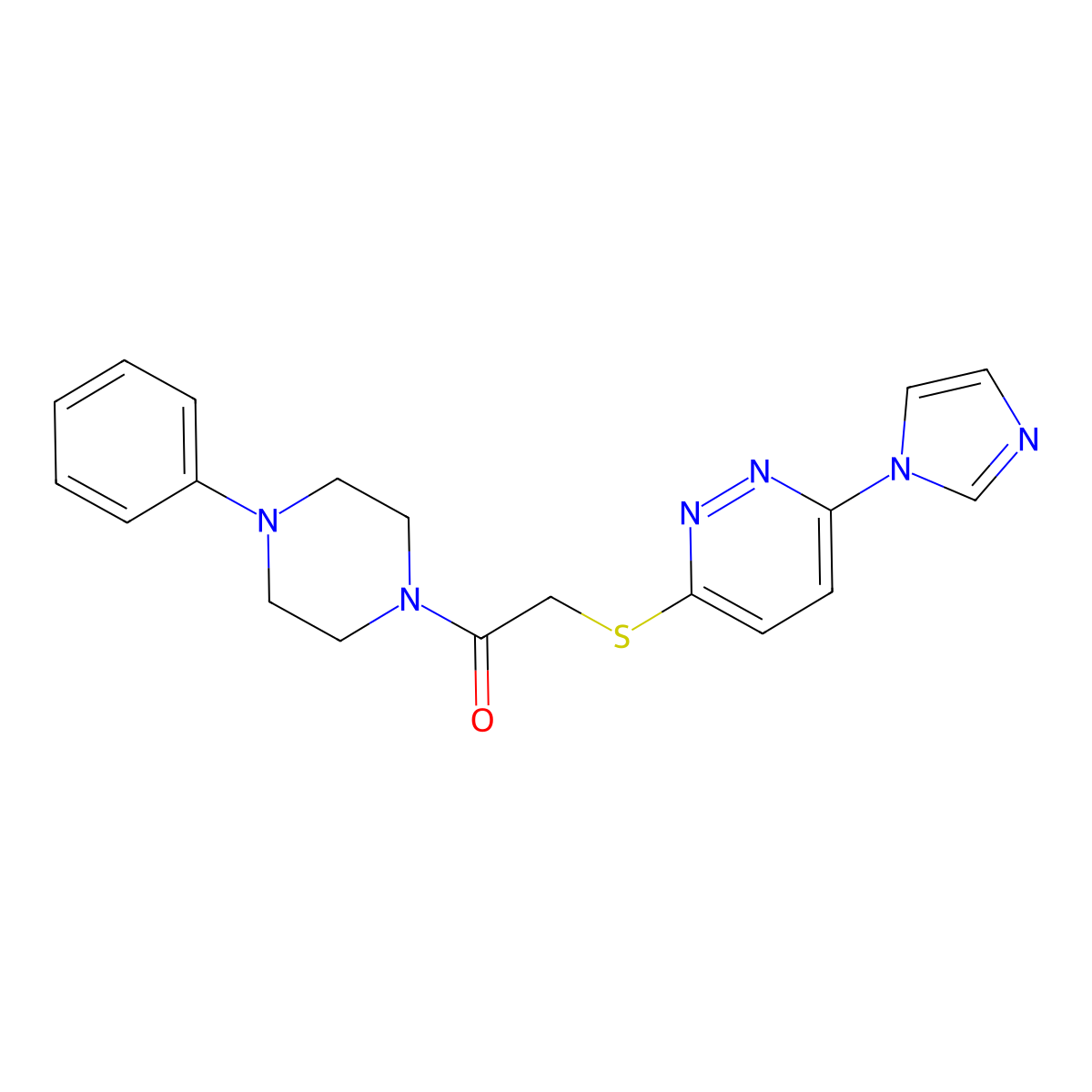 2-((6-(1H-imidazol-1-yl)pyridazin-3-yl)thio)-1-(4-phenylpiperazin-1-yl)ethanone molecular structure, CAS 1334372-27-8