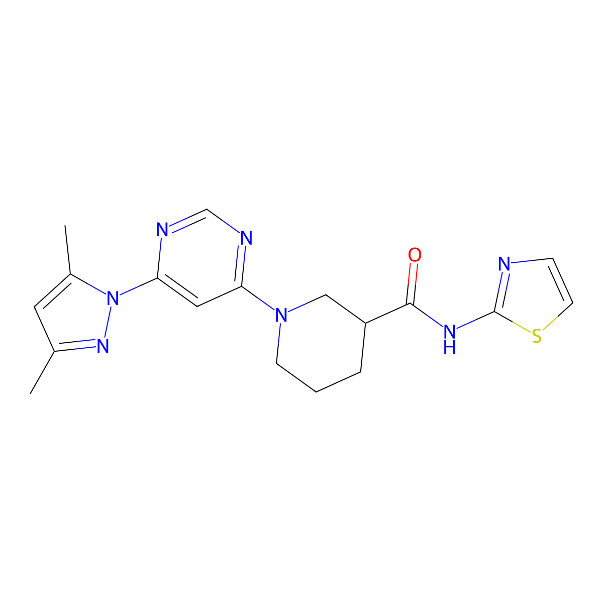 1-(6-(3,5-dimethyl-1H-pyrazol-1-yl)pyrimidin-4-yl)-N-(thiazol-2-yl)piperidine-3-carboxamide molecular structure, CAS 1334372-28-9