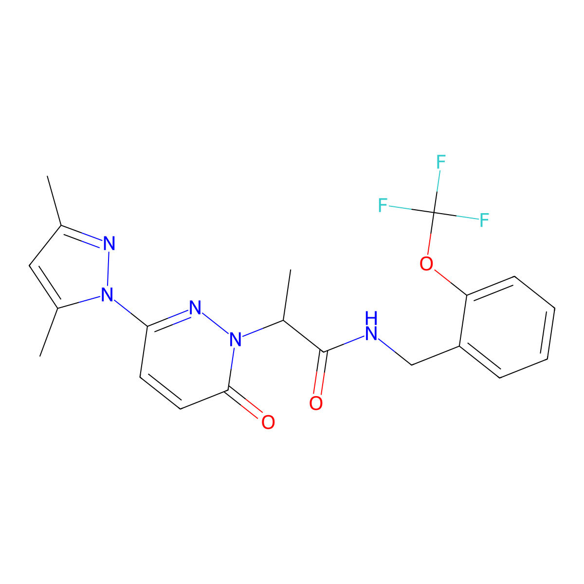 2-(3-(3,5-dimethyl-1H-pyrazol-1-yl)-6-oxopyridazin-1(6H)-yl)-N-(2-(trifluoromethoxy)benzyl)propanamide molecular structure, CAS 1334372-33-6