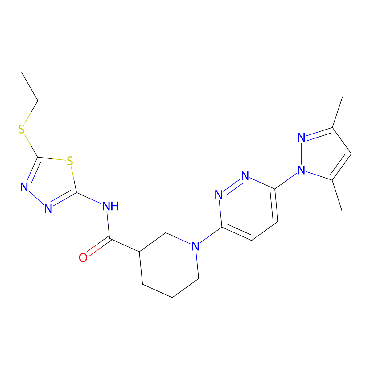 1-(6-(3,5-dimethyl-1H-pyrazol-1-yl)pyridazin-3-yl)-N-(5-(ethylthio)-1,3,4-thiadiazol-2-yl)piperidine-3-carboxamide molecular structure, CAS 1334372-36-9