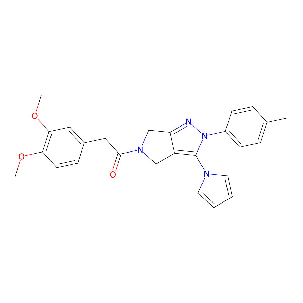 1-(3-(1H-pyrrol-1-yl)-2-(p-tolyl)pyrrolo[3,4-c]pyrazol-5(2H,4H,6H)-yl)-2-(3,4-dimethoxyphenyl)ethanone molecular structure, CAS 1334372-39-2