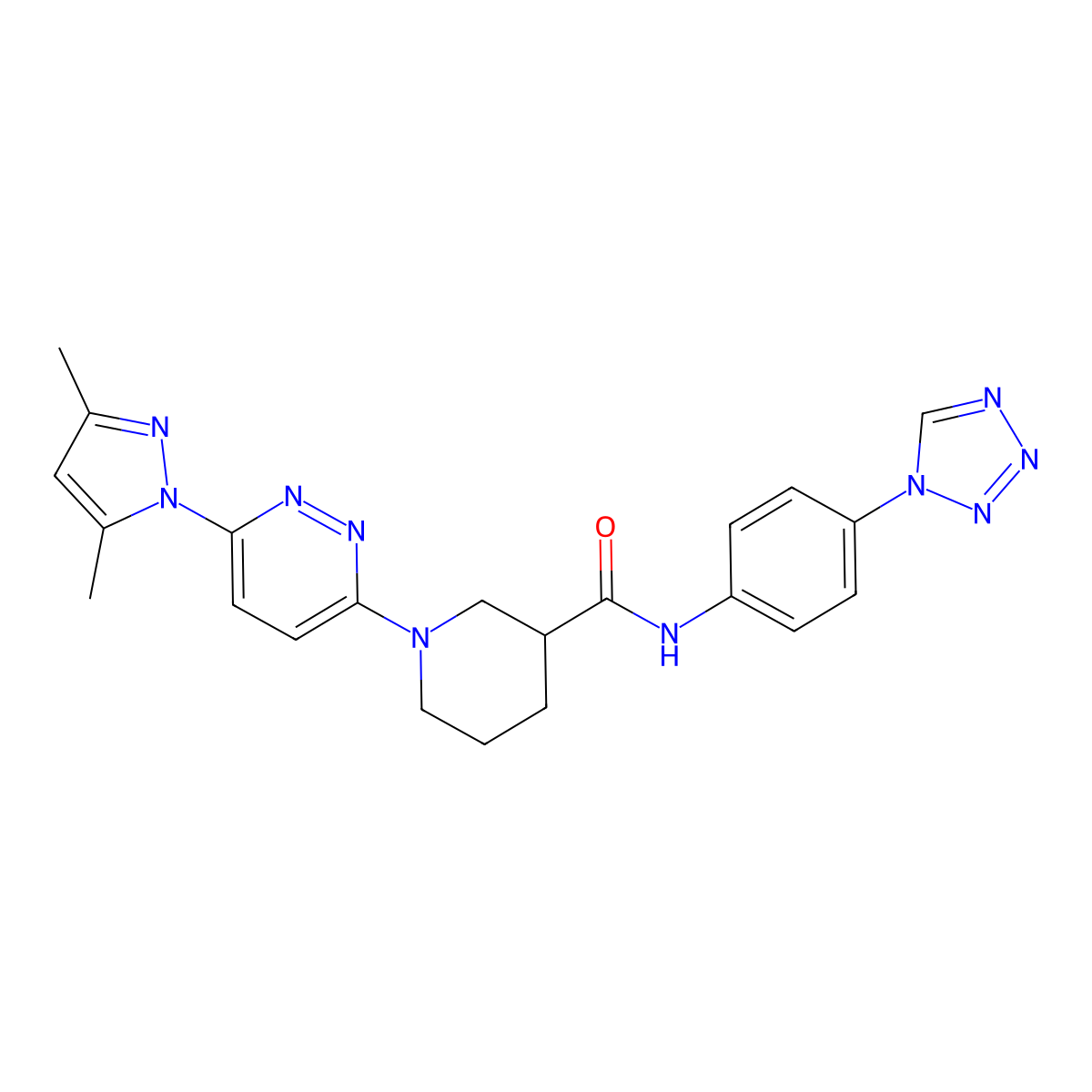 N-(4-(1H-tetrazol-1-yl)phenyl)-1-(6-(3,5-dimethyl-1H-pyrazol-1-yl)pyridazin-3-yl)piperidine-3-carboxamide molecular structure, CAS 1334372-40-5