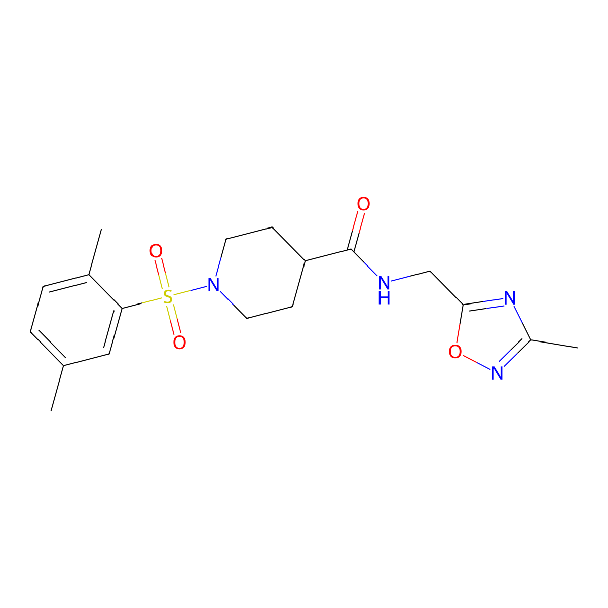 1-((2,5-dimethylphenyl)sulfonyl)-N-((3-methyl-1,2,4-oxadiazol-5-yl)methyl)piperidine-4-carboxamide molecular structure, CAS 1334372-44-9