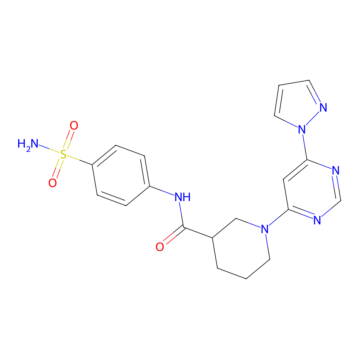 1-(6-(1H-pyrazol-1-yl)pyrimidin-4-yl)-N-(4-sulfamoylphenyl)piperidine-3-carboxamide molecular structure, CAS 1334372-46-1