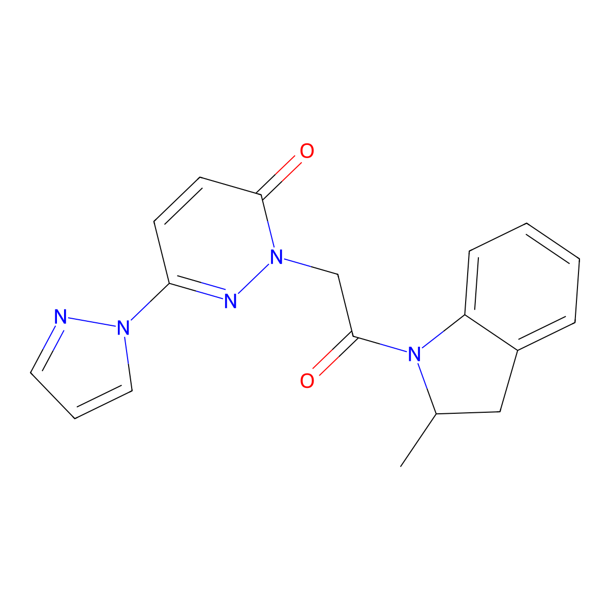 2-(2-(2-methylindolin-1-yl)-2-oxoethyl)-6-(1H-pyrazol-1-yl)pyridazin-3(2H)-one molecular structure, CAS 1334372-47-2