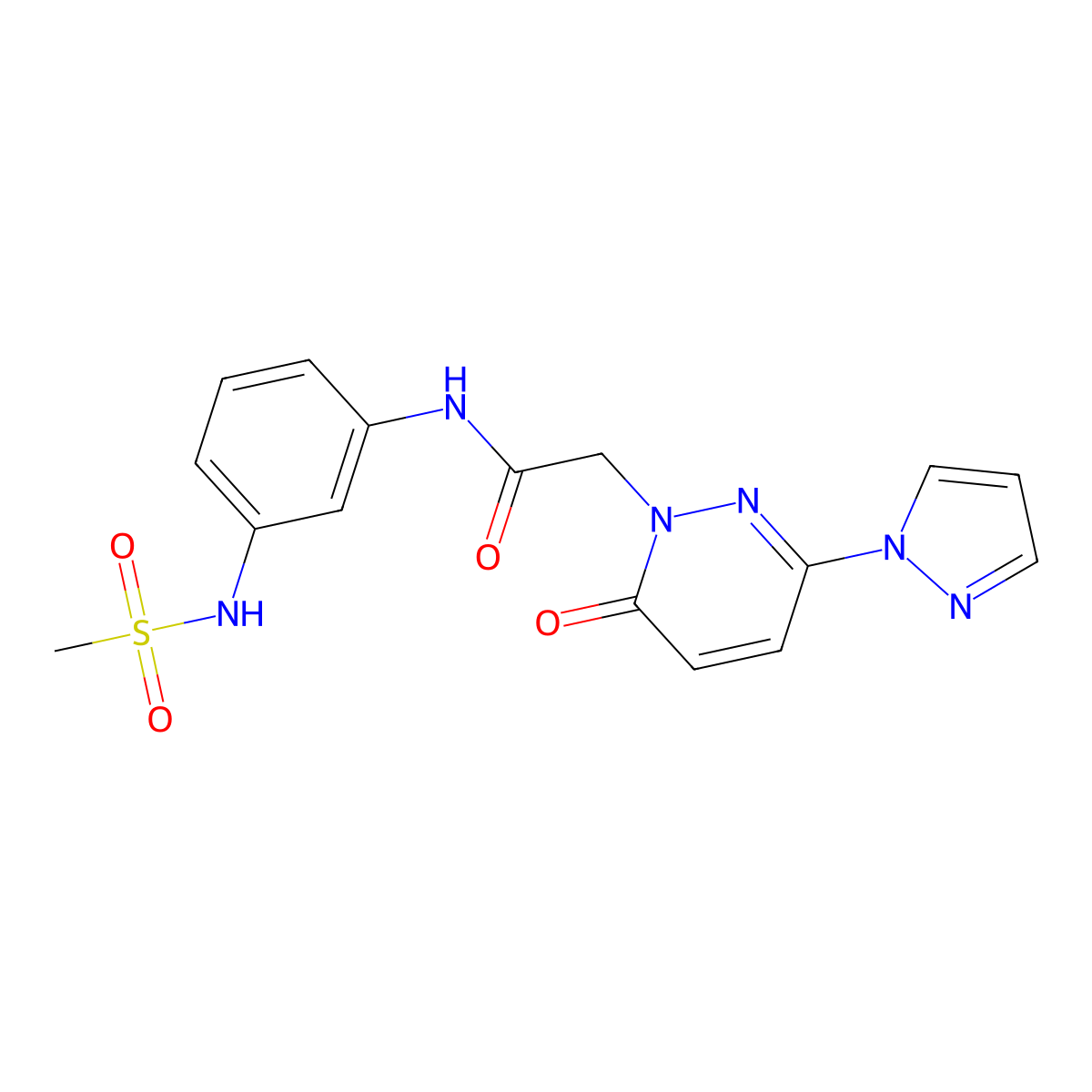 N-(3-(methylsulfonamido)phenyl)-2-(6-oxo-3-(1H-pyrazol-1-yl)pyridazin-1(6H)-yl)acetamide molecular structure, CAS 1334372-50-7