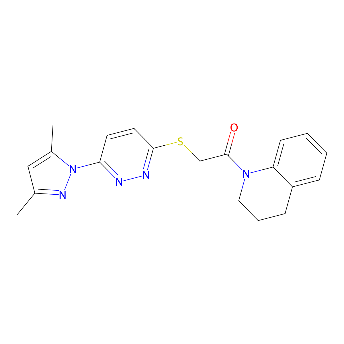 1-(3,4-dihydroquinolin-1(2H)-yl)-2-((6-(3,5-dimethyl-1H-pyrazol-1-yl)pyridazin-3-yl)thio)ethanone molecular structure, CAS 1334372-51-8