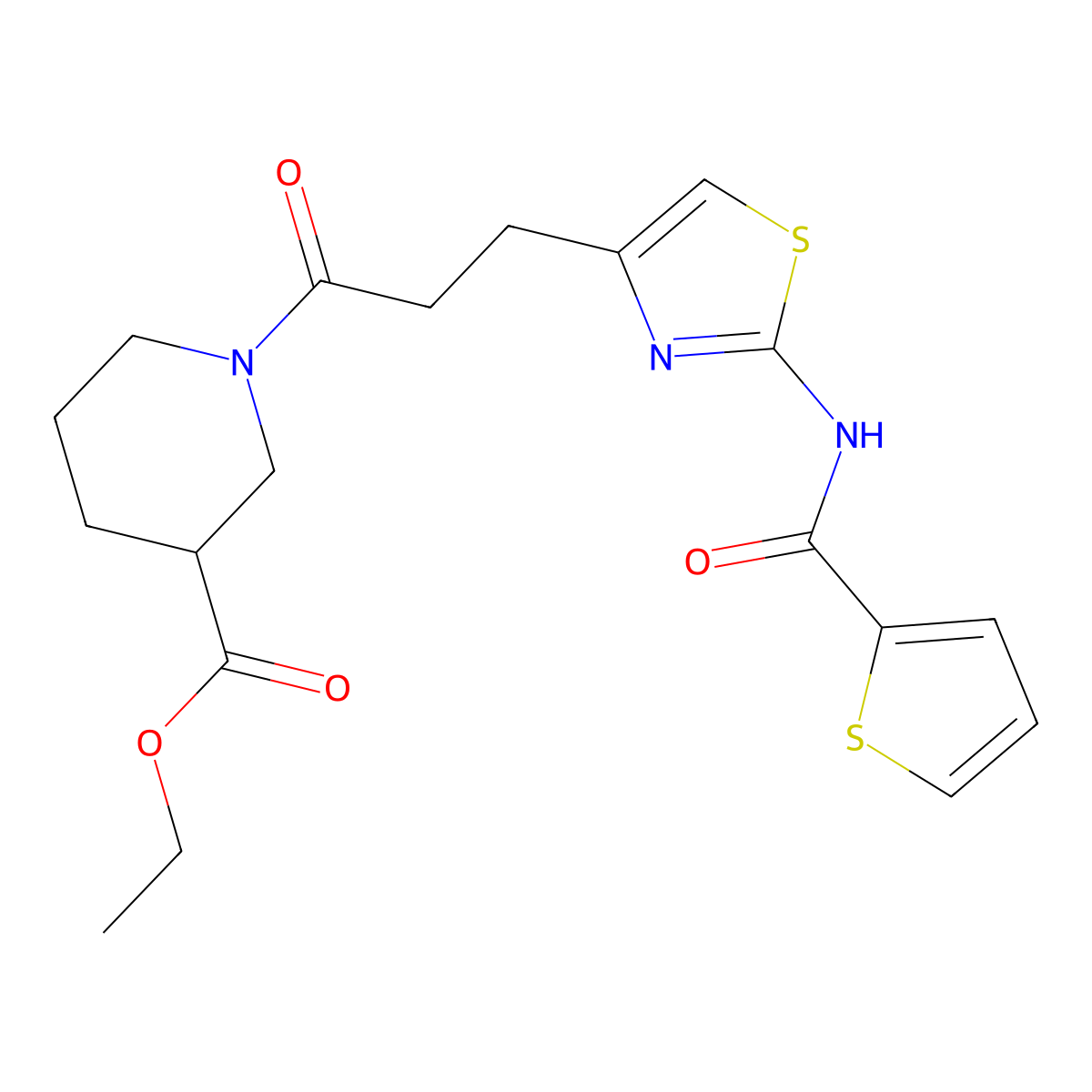 Ethyl 1-(3-(2-(thiophene-2-carboxamido)thiazol-4-yl)propanoyl)piperidine-3-carboxylate molecular structure, CAS 1334372-53-0
