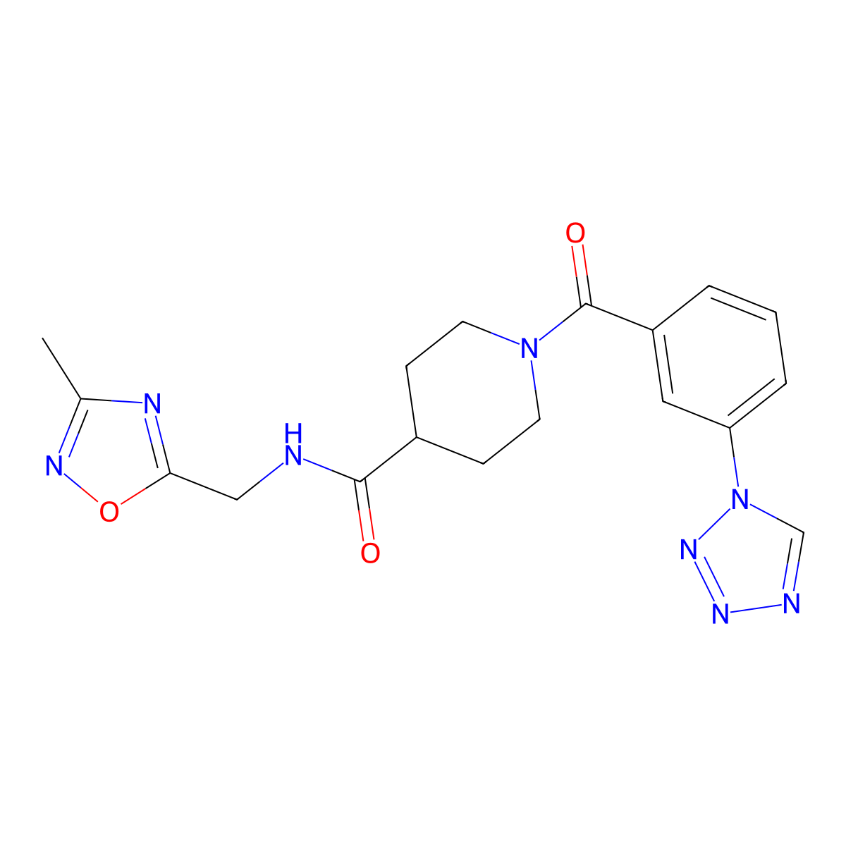 1-(3-(1H-tetrazol-1-yl)benzoyl)-N-((3-methyl-1,2,4-oxadiazol-5-yl)methyl)piperidine-4-carboxamide molecular structure, CAS 1334372-54-1