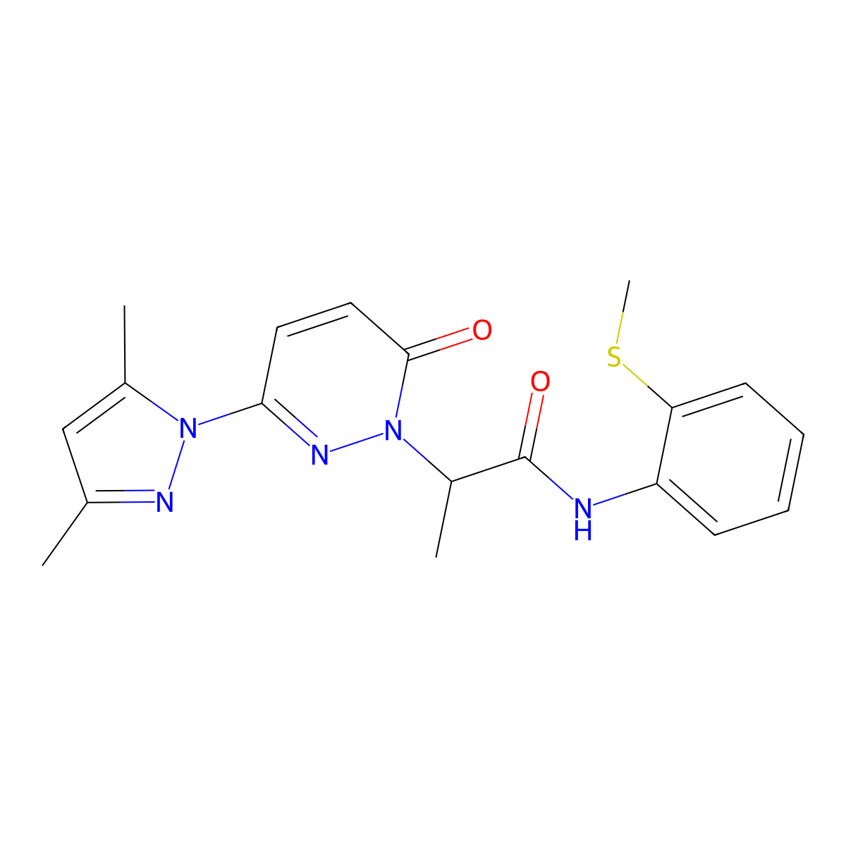 2-(3-(3,5-dimethyl-1H-pyrazol-1-yl)-6-oxopyridazin-1(6H)-yl)-N-(2-(methylthio)phenyl)propanamide molecular structure, CAS 1334372-57-4