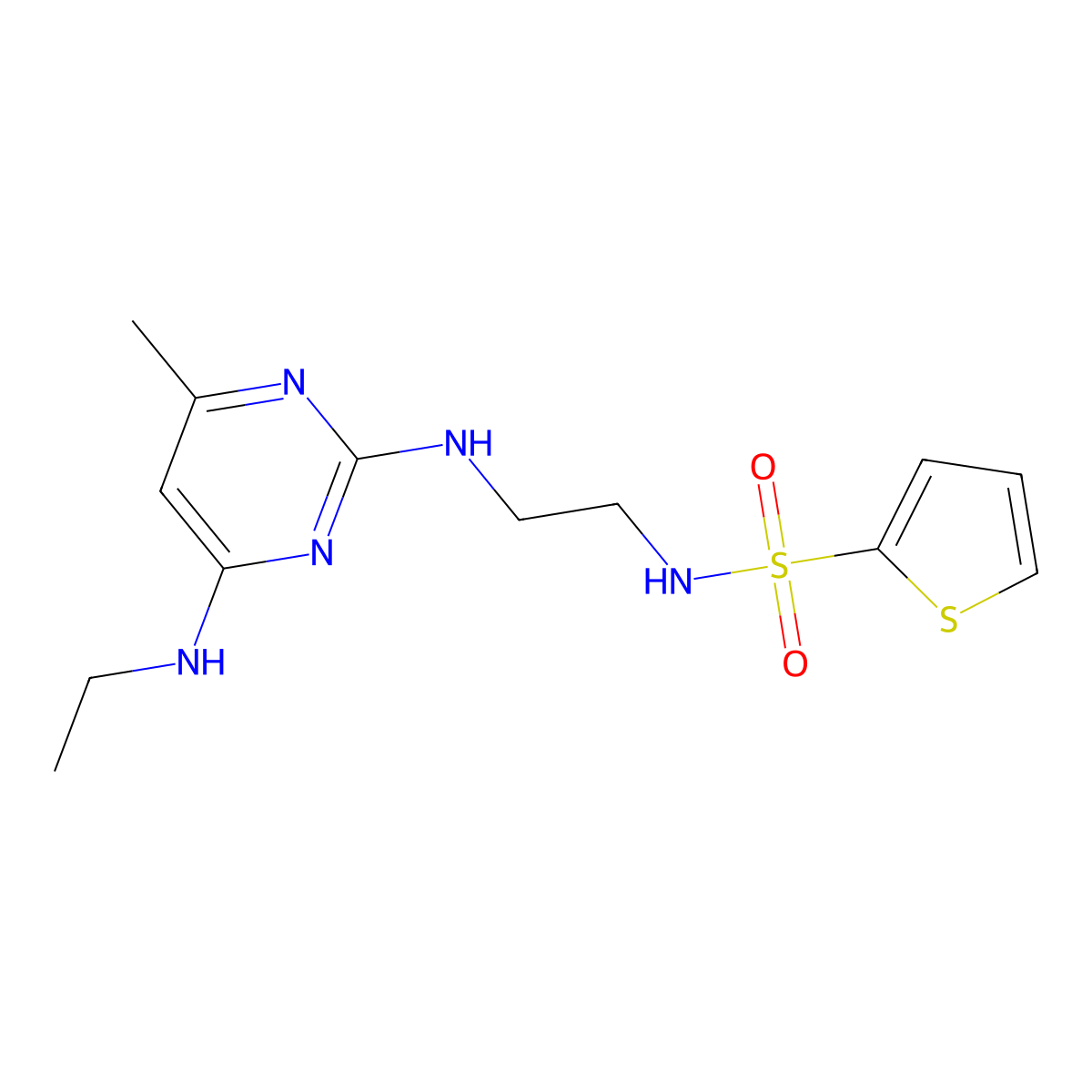 N-(2-((4-(ethylamino)-6-methylpyrimidin-2-yl)amino)ethyl)thiophene-2-sulfonamide molecular structure, CAS 1334372-62-1