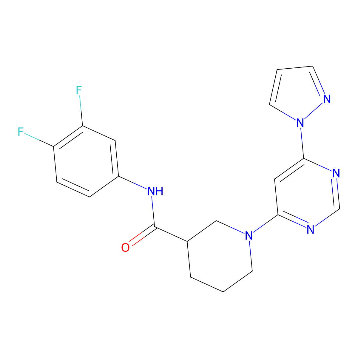 1-(6-(1H-pyrazol-1-yl)pyrimidin-4-yl)-N-(3,4-difluorophenyl)piperidine-3-carboxamide molecular structure, CAS 1334372-66-5