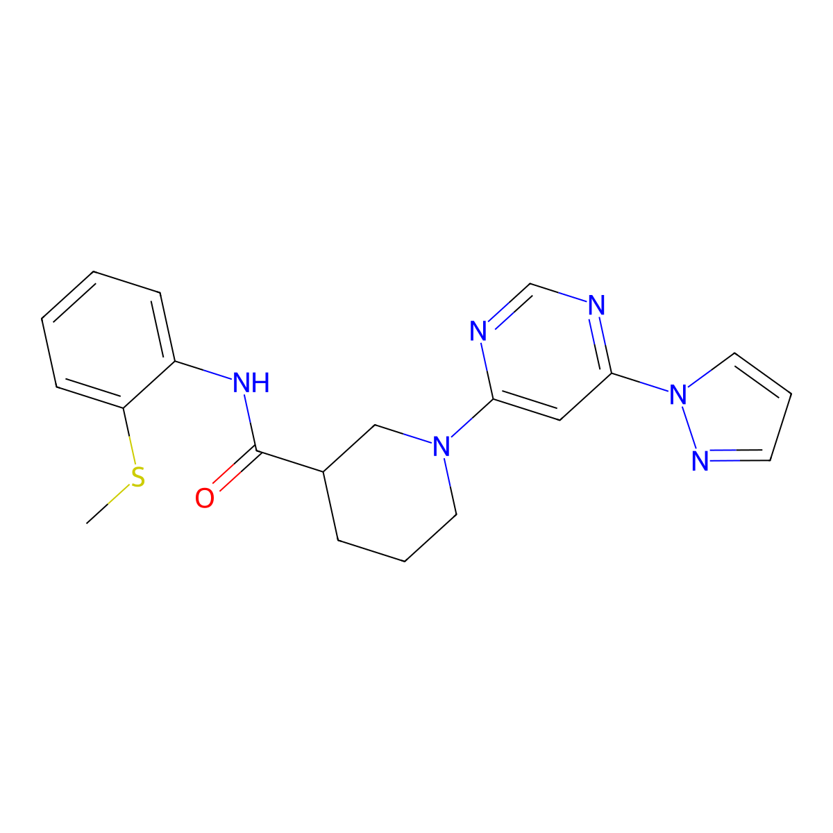 1-(6-(1H-pyrazol-1-yl)pyrimidin-4-yl)-N-(2-(methylthio)phenyl)piperidine-3-carboxamide molecular structure, CAS 1334372-67-6