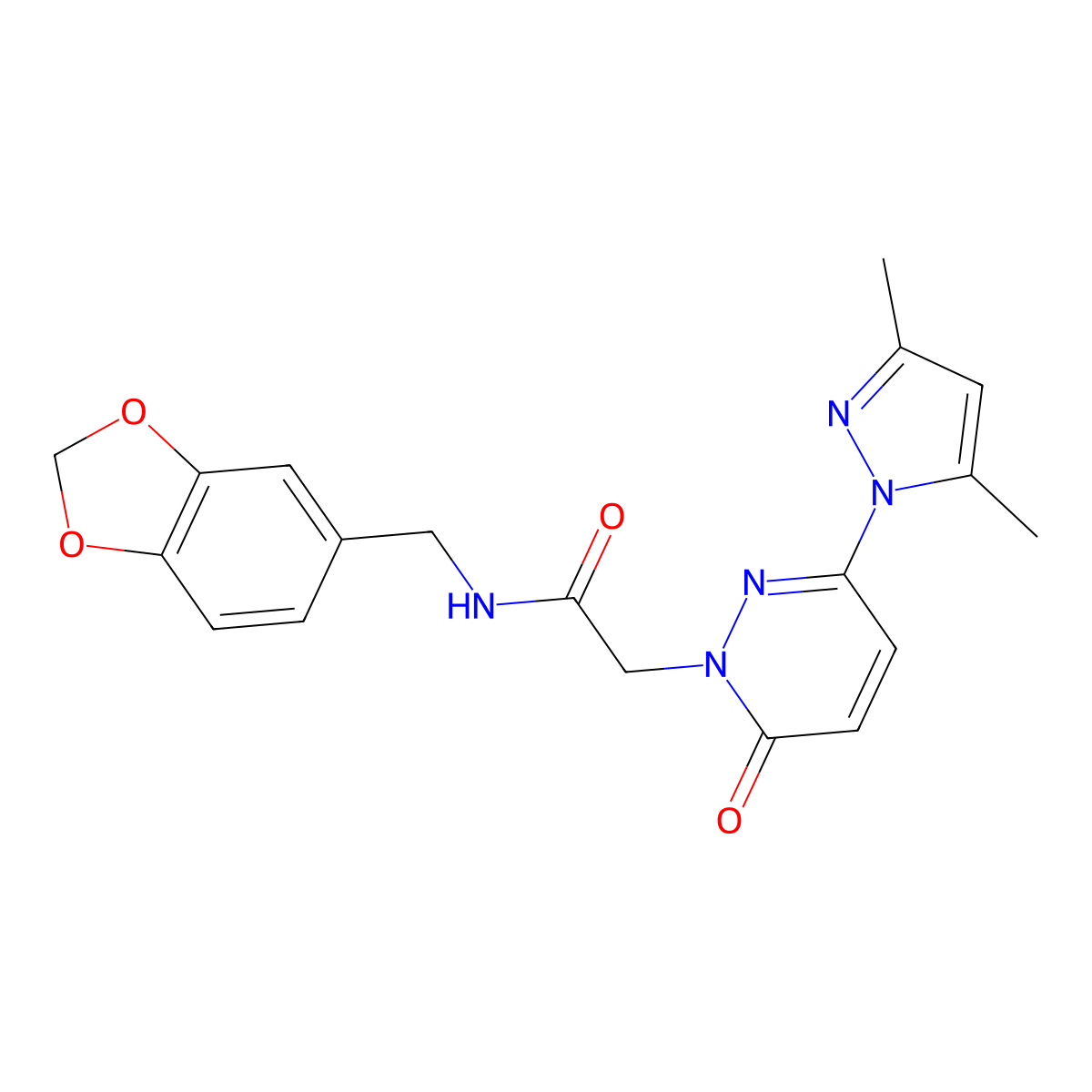 N-(benzo[d][1,3]dioxol-5-ylmethyl)-2-(3-(3,5-dimethyl-1H-pyrazol-1-yl)-6-oxopyridazin-1(6H)-yl)acetamide molecular structure, CAS 1334372-71-2