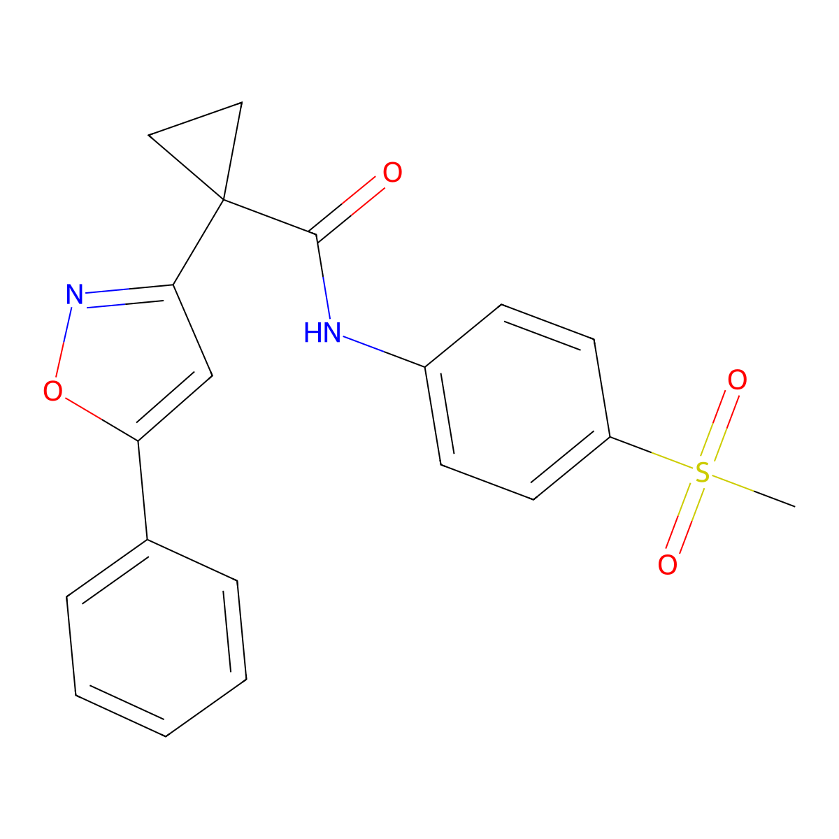 N-(4-(methylsulfonyl)phenyl)-1-(5-phenylisoxazol-3-yl)cyclopropanecarboxamide molecular structure, CAS 1334372-75-6