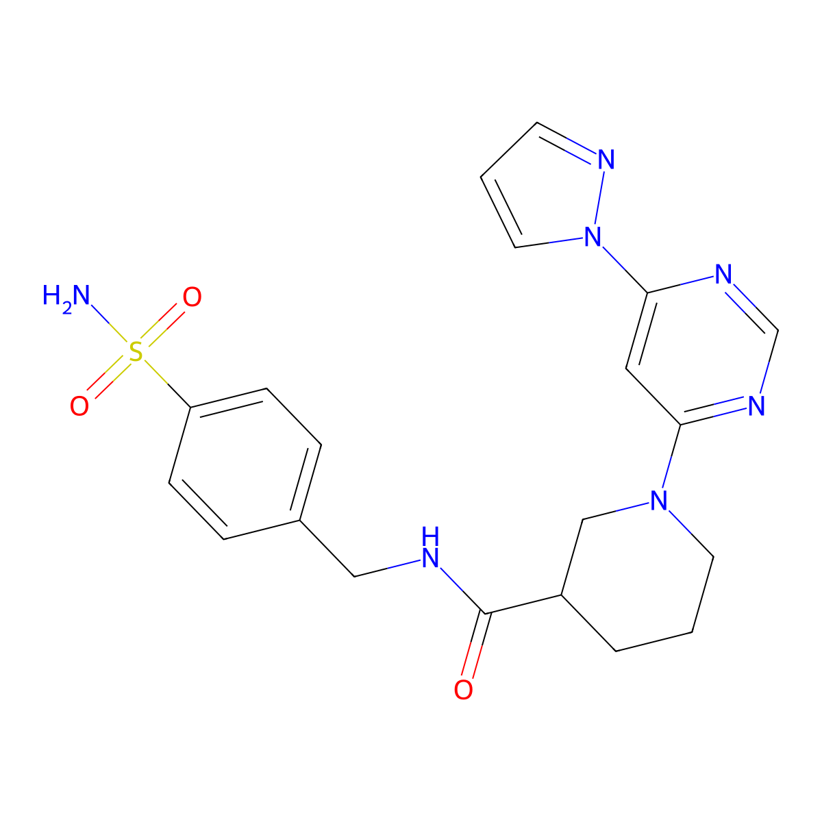 1-(6-(1H-pyrazol-1-yl)pyrimidin-4-yl)-N-(4-sulfamoylbenzyl)piperidine-3-carboxamide molecular structure, CAS 1334372-77-8
