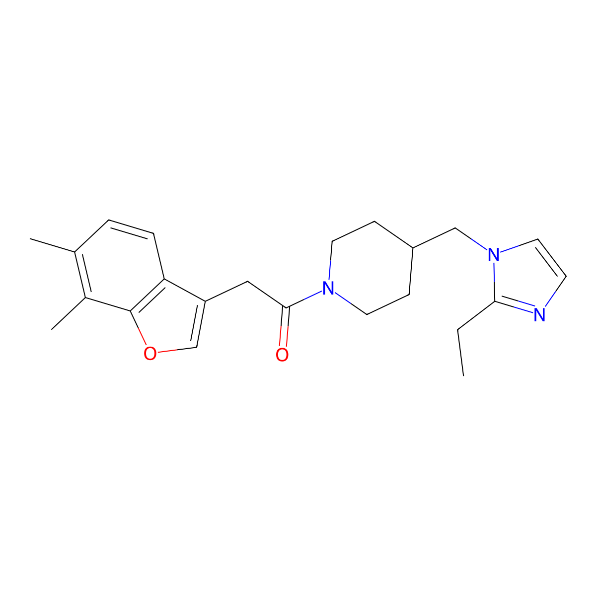 2-(6,7-dimethylbenzofuran-3-yl)-1-(4-((2-ethyl-1H-imidazol-1-yl)methyl)piperidin-1-yl)ethanone molecular structure, CAS 1334372-83-6