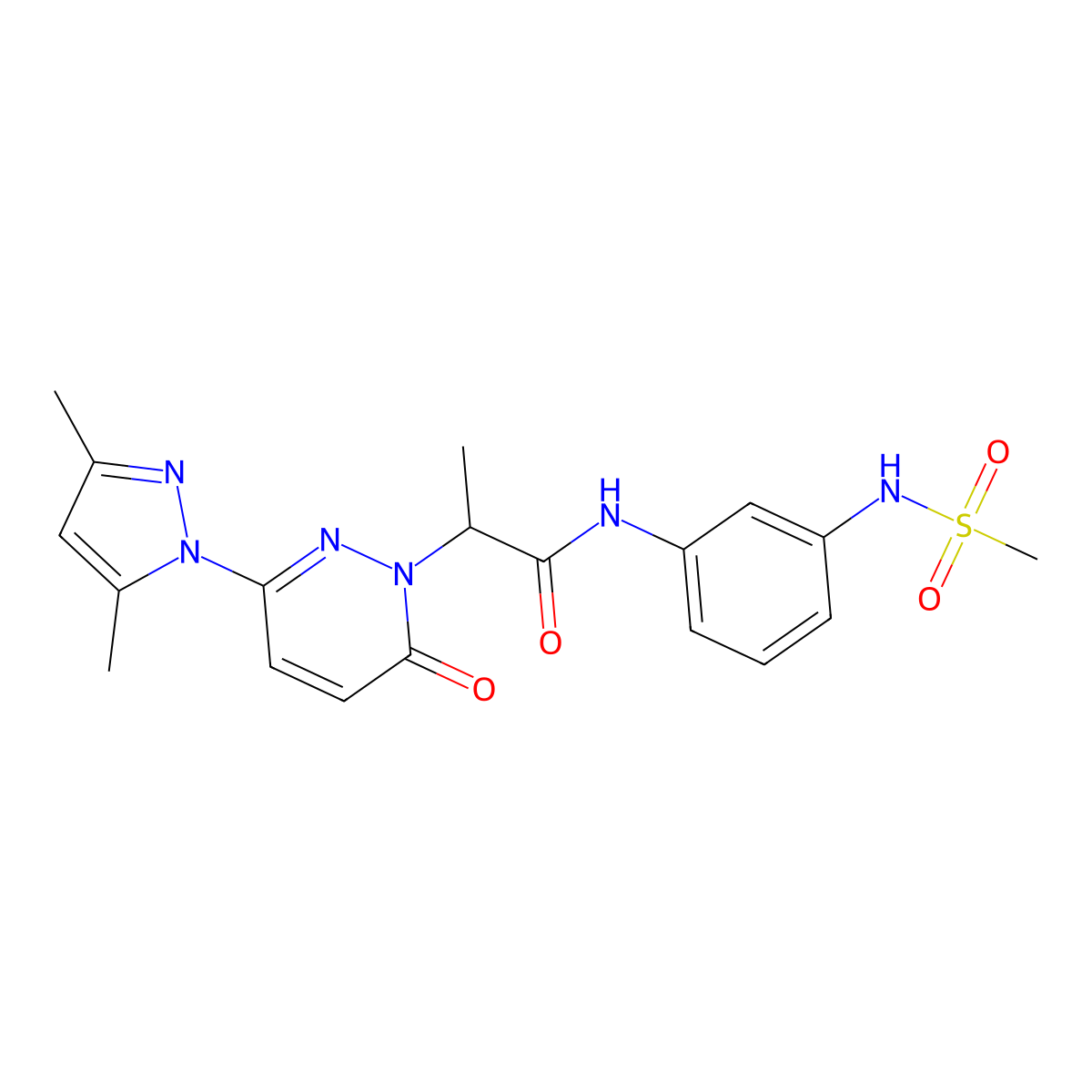 2-(3-(3,5-dimethyl-1H-pyrazol-1-yl)-6-oxopyridazin-1(6H)-yl)-N-(3-(methylsulfonamido)phenyl)propanamide molecular structure, CAS 1334372-89-2