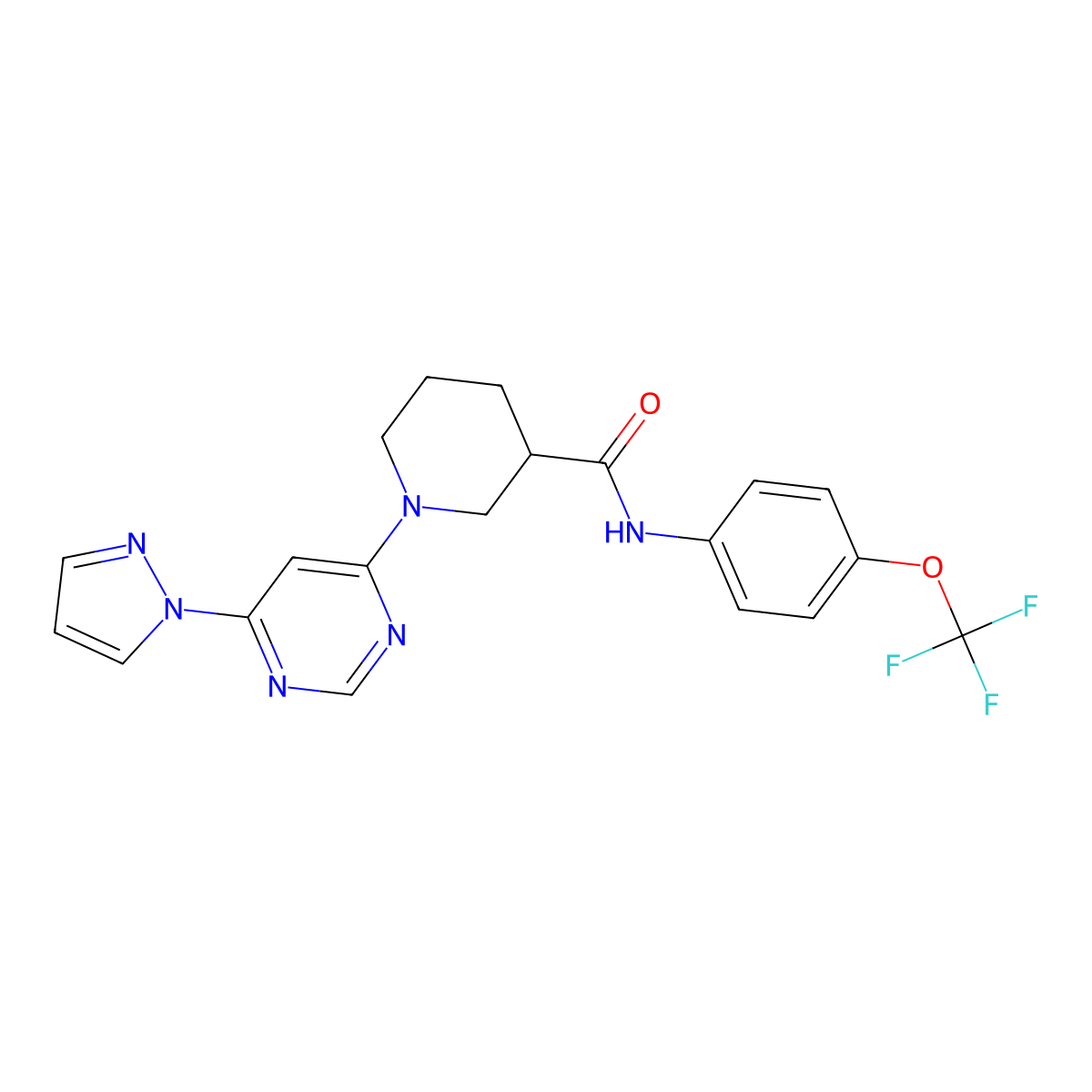 1-[6-(1H-pyrazol-1-yl)pyrimidin-4-yl]-N-[4-(trifluoromethoxy)phenyl]piperidine-3-carboxamide molecular structure, CAS 1334372-91-6
