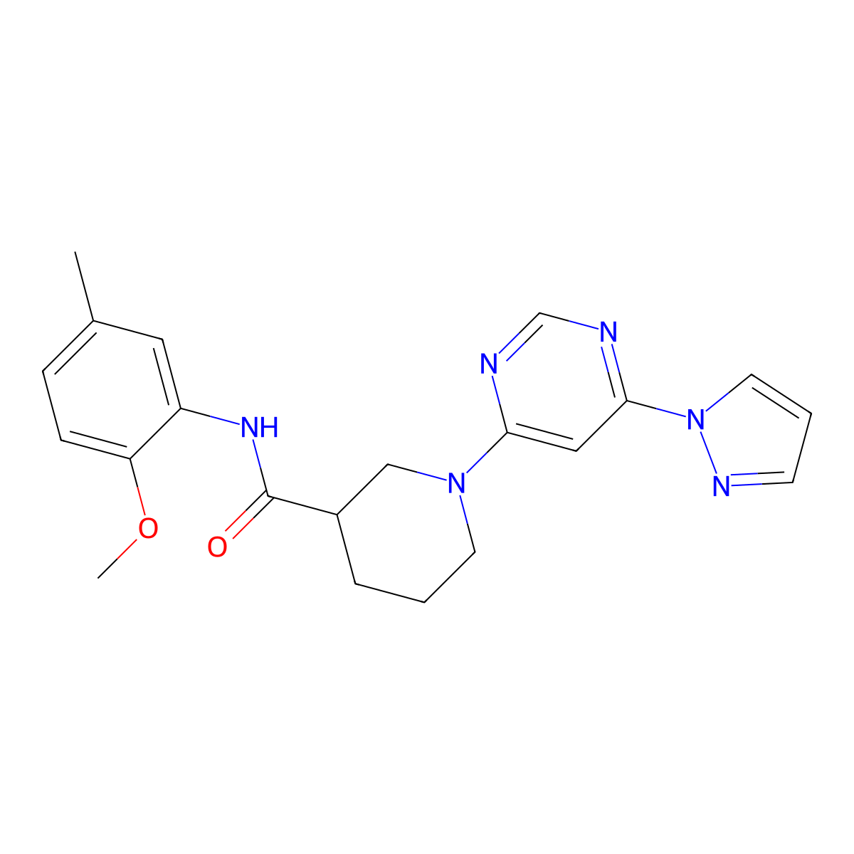 1-(6-(1H-pyrazol-1-yl)pyrimidin-4-yl)-N-(2-methoxy-5-methylphenyl)piperidine-3-carboxamide molecular structure, CAS 1334372-97-2