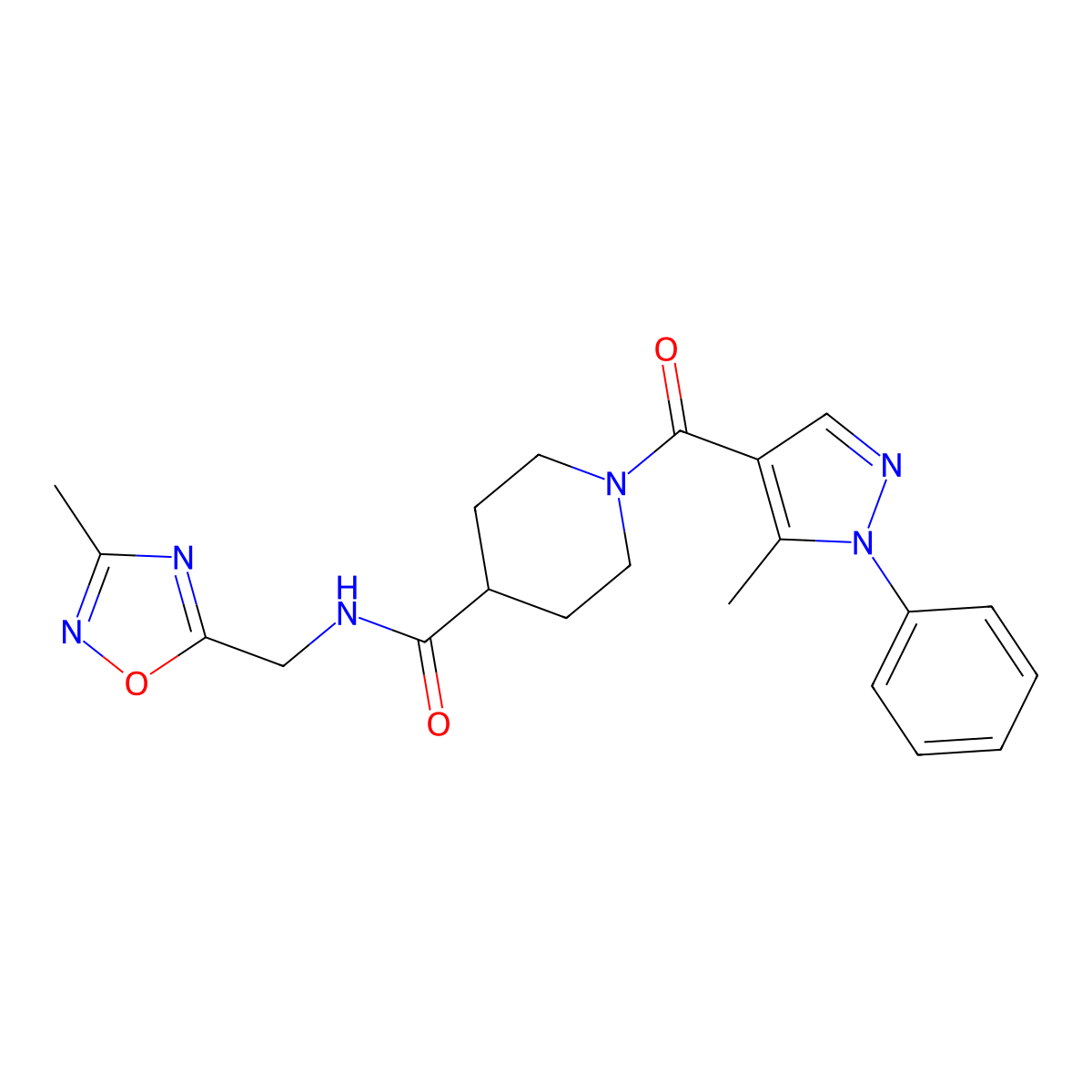 N-[(3-methyl-1,2,4-oxadiazol-5-yl)methyl]-1-(5-methyl-1-phenyl-1H-pyrazole-4-carbonyl)piperidine-4-carboxamide molecular structure, CAS 1334373-10-2