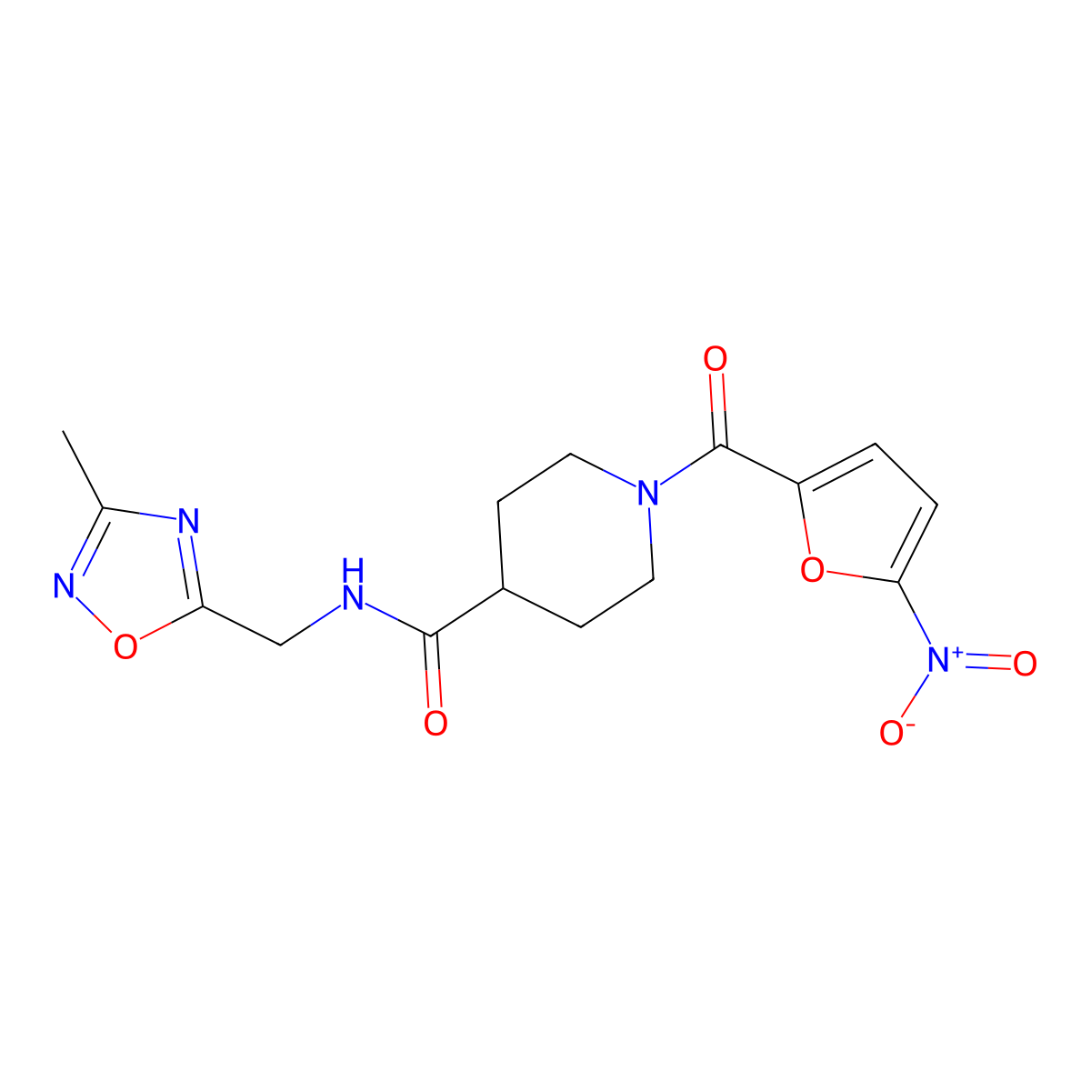 N-[(3-methyl-1,2,4-oxadiazol-5-yl)methyl]-1-(5-nitrofuran-2-carbonyl)piperidine-4-carboxamide molecular structure, CAS 1334373-15-7